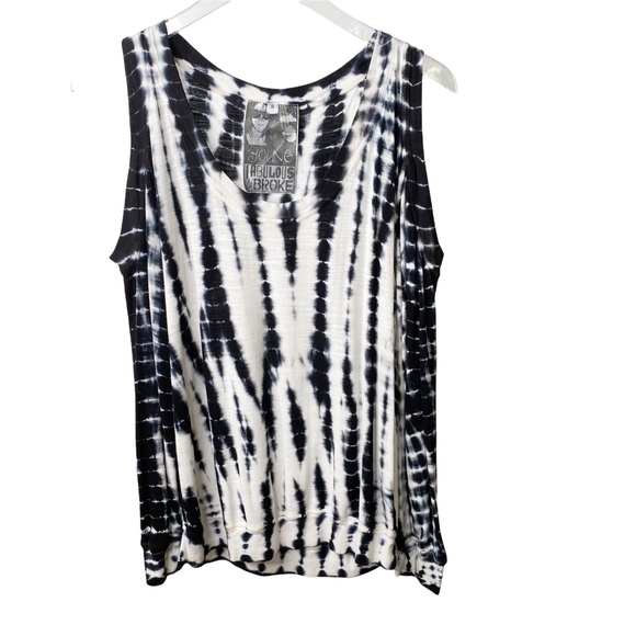 Young Fabulous & Broke Tops - Young Fabulous & Broke Black White Tie Dye Cold Shoulder Long Sleeve Top Small
